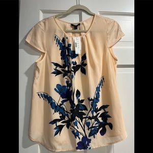 J.CREW SILK CAP-SLEEVE TOP IN MIDNIGHT BLOOM. SIZE: 12 ITEM E9806 New with tags